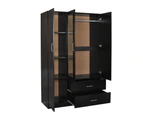 Redfern Wardrobe with Mirror, 3 Door 2 Drawer- Black