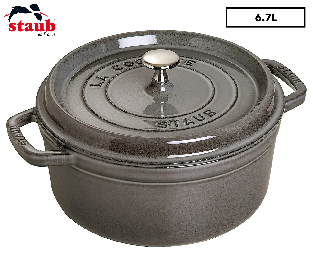 Staub 28cm/6.7L Cast Iron Round Cocotte Pot w/ Lid Induction Cookware Graphite