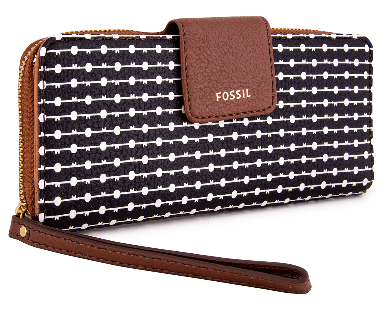 Fossil Madison Zip Clutch Wallet - Black/White | Deals Shopping