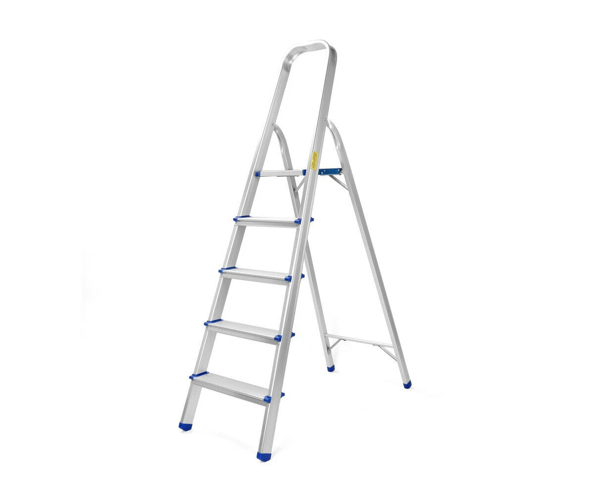 5 Step Folding Ladder Aluminium Light Weight Non Slip Platform Multi-Purpose