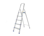 5 Step Folding Ladder Aluminium Light Weight Non Slip Platform Multi-Purpose