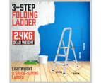 3 Step Folding Ladder Aluminium Light Weight Non Slip Platform Multi-Purpose