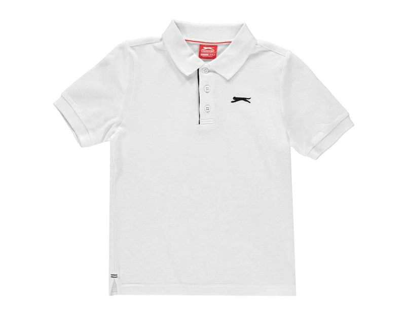 Slazenger Boys Plain Polo Shirt Top Junior - White - White