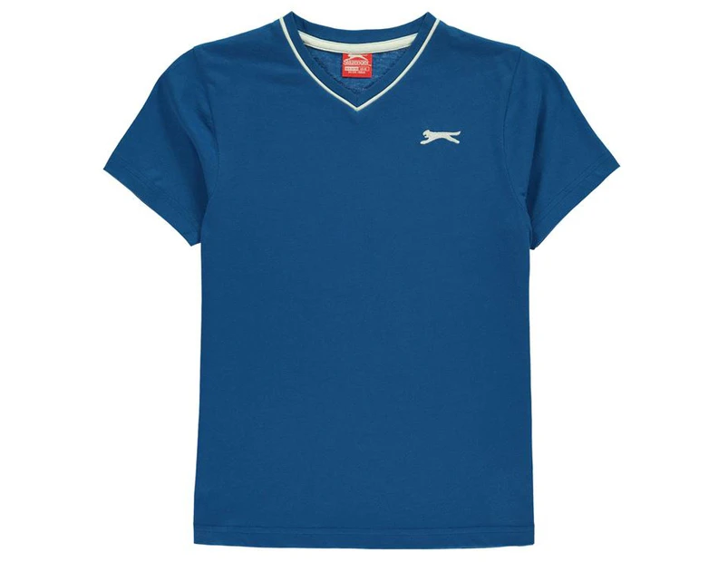 Slazenger Boys V Neck T Shirt Tee Top Junior - Royal Blue Cotton Short Sleeve - Blue