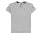 Slazenger Boys V Neck T Shirt Tee Top Junior - Grey Marl Cotton Short Sleeve - Grey