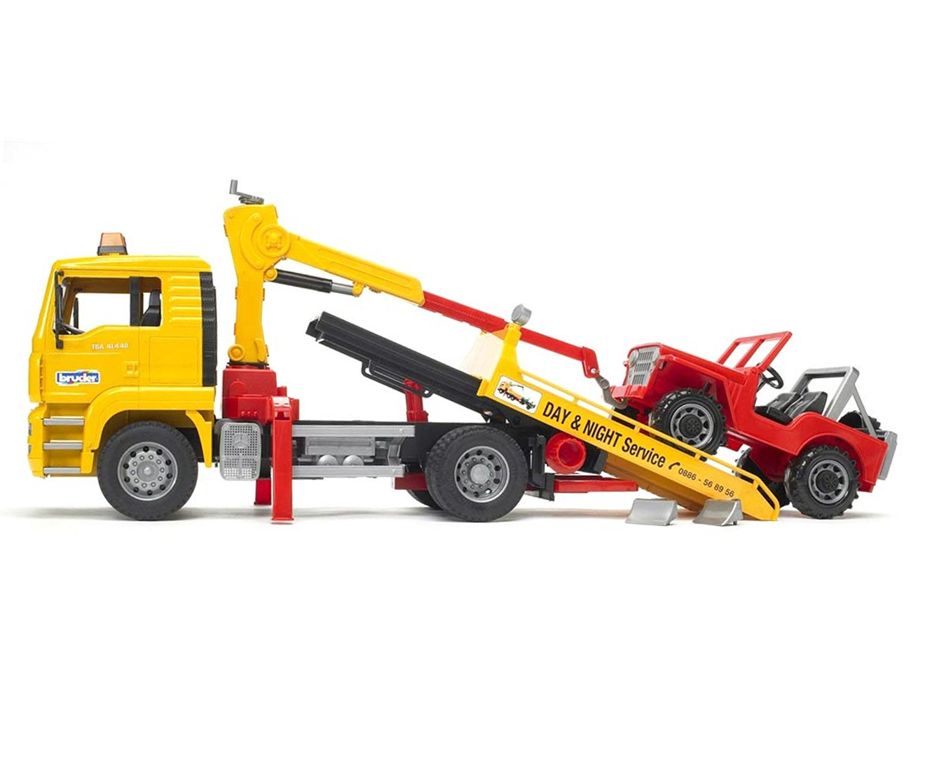 Bruder 02750 Man TGA Tow Truck With Cross Country Vehicle for sale online 