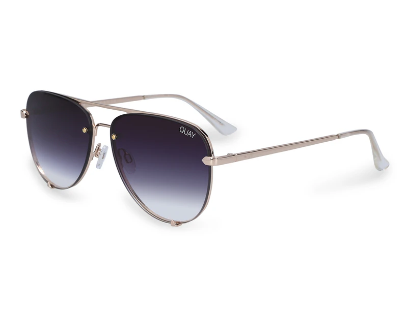 Quay Australia x Desi Perkins Unisex High Key Mini Rimless Sunglasses - Gold/Black Fade