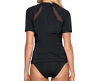Jets Women's Zip Front Short Sleeve Rashie Swimwear - Black