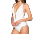 Jets Women's Plunge One-Piece Swimsuit - White
