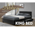 King Bed Frame Size Storage Drawers Faux Leather PU Upholstered Base Black Abbey