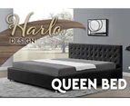 Queen Bed Frame Size 152X203CM PU Leather Upholster Gas Lift Storage Black Harlo
