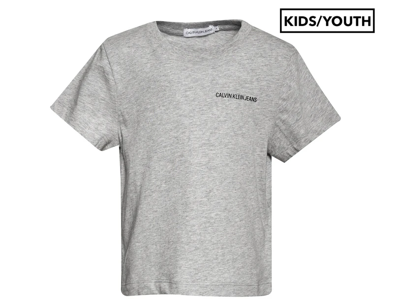 Calvin Klein Boys' Chest Logo Regular Top / Tee / T-Shirt / Tshirt - Light Grey Heather
