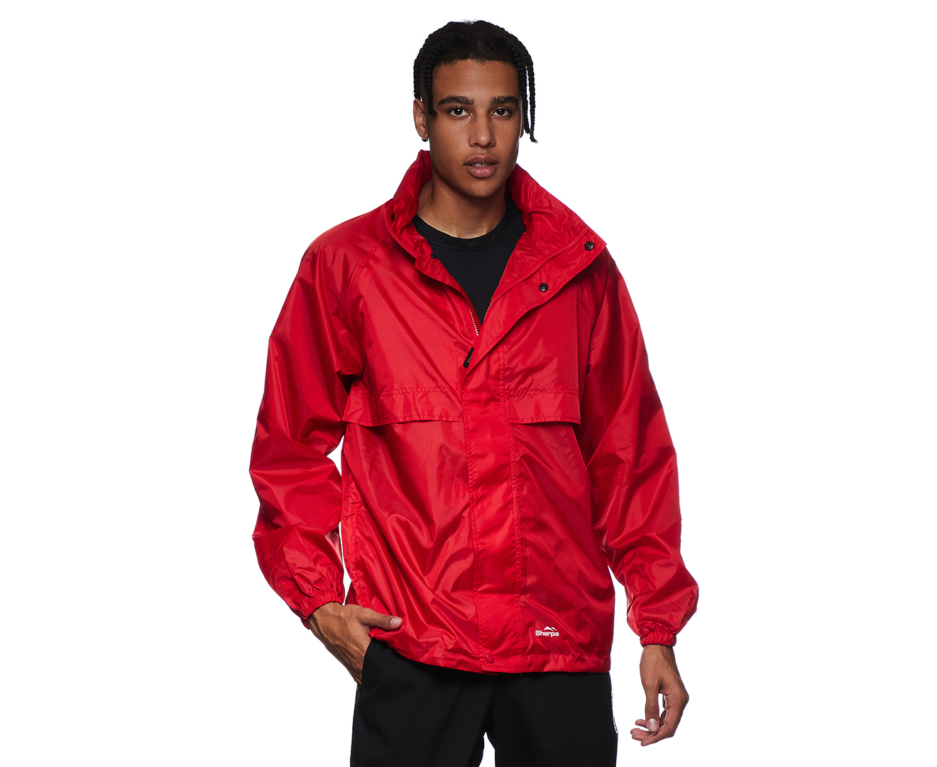 red waterproof travel jacket