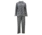 Women's Supersoft Plush Fleece Pyjama Pajamas Set Top Pants Winter Sleepwear - White w Paw Prints (Button up)