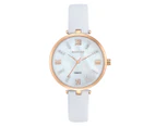 Mestige Women's 34mm Grace Leather Watch w/ Swarovski® Crystals - White/Rose Gold