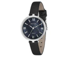 Mestige Women's 34mm Grace Leather Watch w/ Swarovski® Crystals - Black/Silver