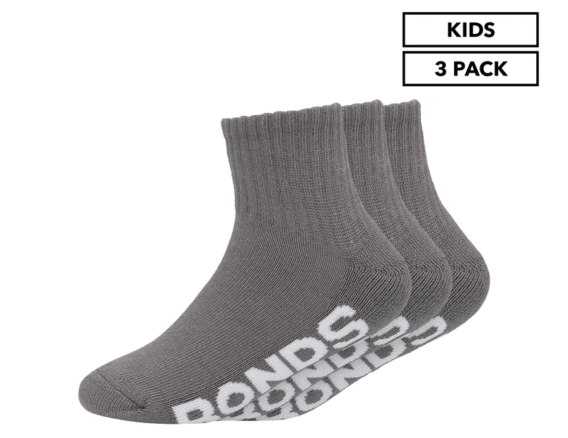 Bonds Kids' Logo Cushioned Sole Quarter Crew Socks 3-Pack - Grey