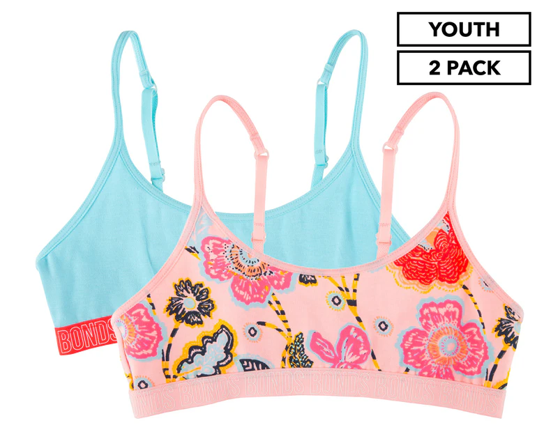Bonds Girls' Hipster Pullover Crop Top 2-Pack - Blue/Pink Floral