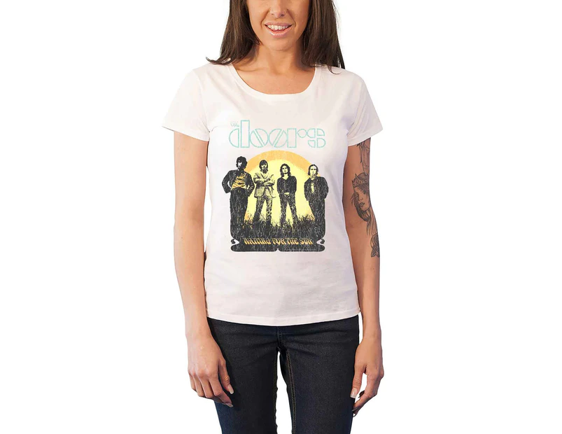 The Doors T Shirt Womens Waiting For The Sun  Official  Skinny Fit - White