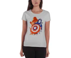 Official Womens Captain America T Shirt Painted Shield Logo   Skinny Fit - Grey