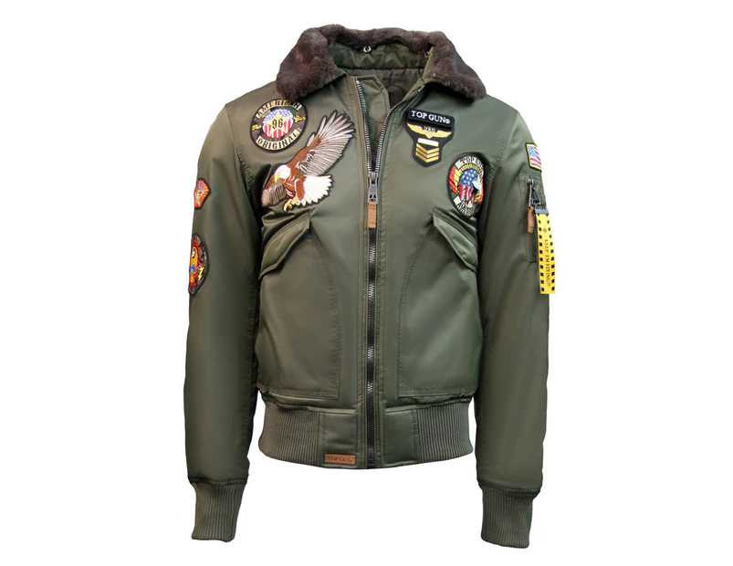 Top Gun MA-1 American Original Bomber Jacket With Patches Olive - Green