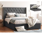 Winged Gas Lift Storage Fabric Bed Frame in King, Queen and Double Size (125cm Tall, Charcoal)