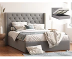 Winged Gas Lift Storage Fabric Bed Frame in King, Queen and Double Size (125cm Tall, Grey)