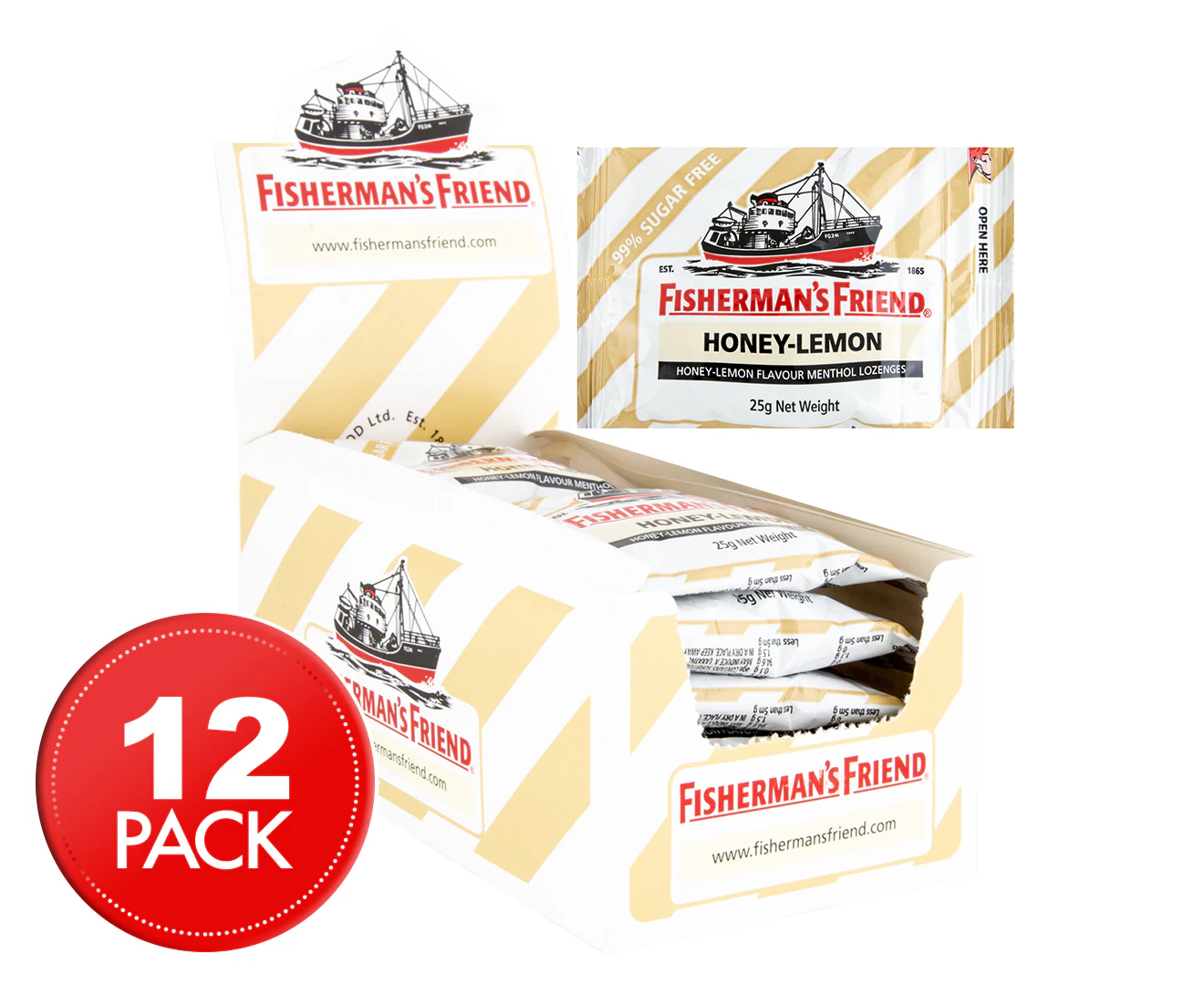 12 x Fisherman's Friend Menthol Lozenges Honey & Lemon 25g