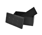 Folding Ottoman Storage Blanket Box Footstool Stool Cube Pouf Faux Black Leather