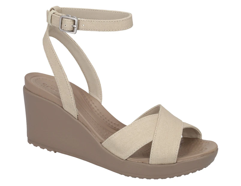 Crocs Women's Leigh II Cross-Strap Ankle Wedge Sandals - Oatmeal/Mushroom
