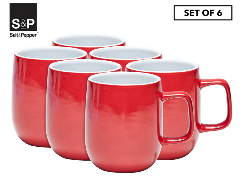 Set of 6 Salt & Pepper 360mL Pop Mug - Red