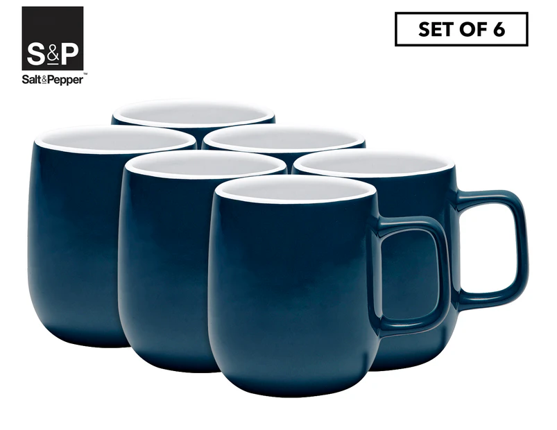 Set of 6 Salt & Pepper 360mL Pop Mug - Navy