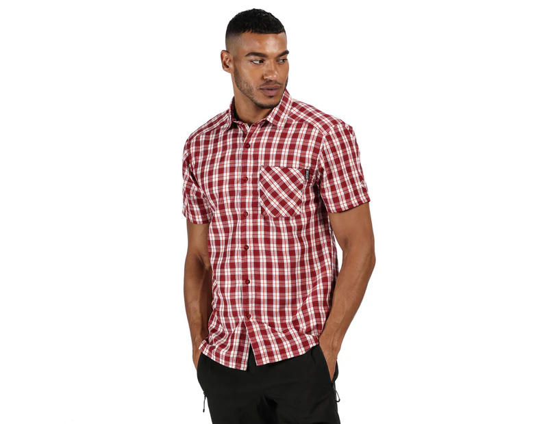 Regatta Mens Mindano V Polyester Checked Short Sleeve Shirt - Delhi Red