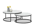 Khloe White Marble Round Nesting Coffee Table Set with Black Frame