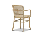 Prague Natural Solid Teak Bentwood Cane Dining Arm Chair with Woven Rattan