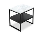 Ebonie White Marble Shelf Square Side Table in Matte Black