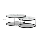 Khloe White Marble Round Nesting Coffee Table Set with Black Frame