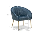 Emily Velvet Round Channel Tufted Lounge Armchair in Petrol Blue & Polished Gold Legs