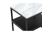Ebonie White Marble Shelf Square Side Table in Matte Black