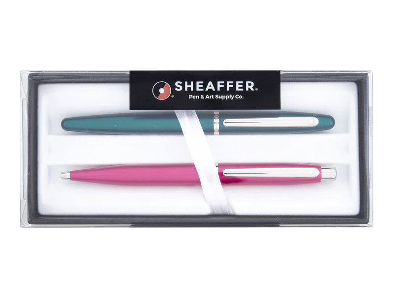Sheaffer VFM Ballpoint & Fountain Pen Duo - Blue/Pink/Chrome
