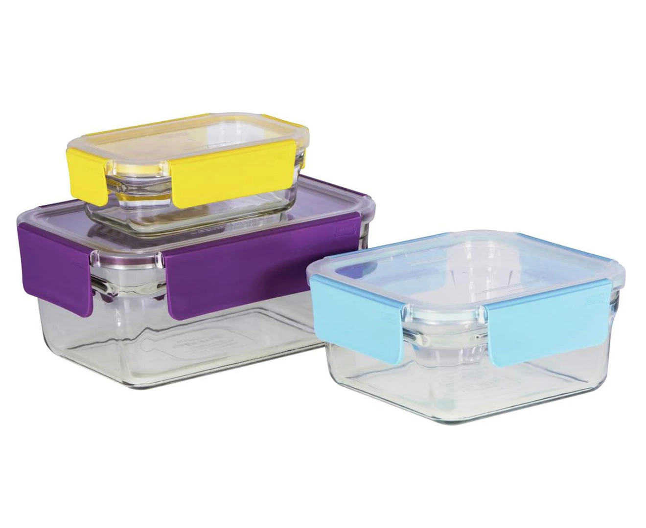 Glasslock 3-Piece Tempered Glass Rounded Food Container Set - Clear/Multi