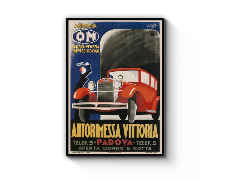 Vintage Italian Vittoria Car Wall Art - Black Frame