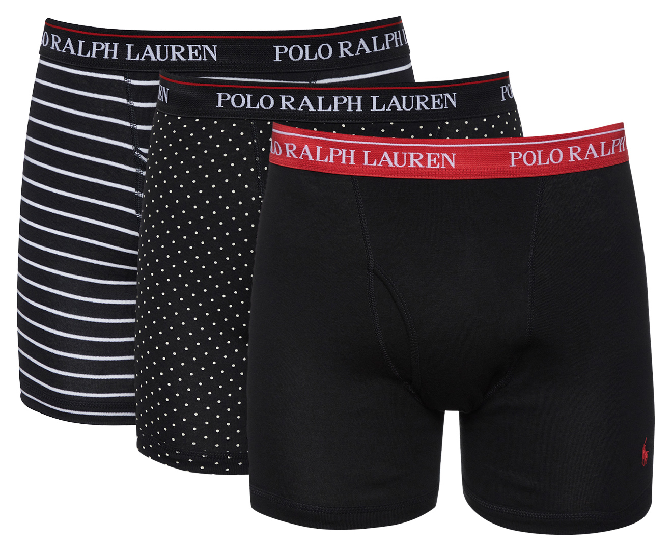 Polo Ralph Lauren Men's Classic Fit Boxer Briefs 3-Pack - Black/Red/Logo  Print<!-- -->