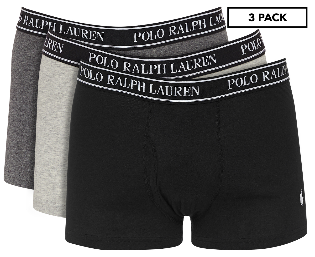 Polo Ralph Lauren Men's Stretch Classic Fit Trunks 3-Pack -  Black/Charcoal/Heather Grey