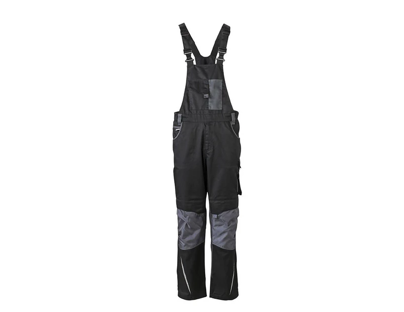 James And Nicholson Unisex Workwear Pants With Bib (Black/Carbon Grey) - FU888