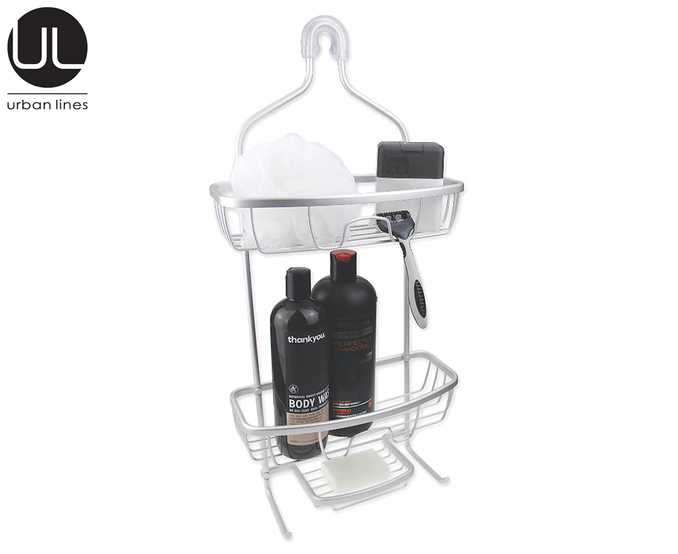 Urban Lines Cove Aluminium Shower Caddy Bathroom Hanging Storage Rack Silver