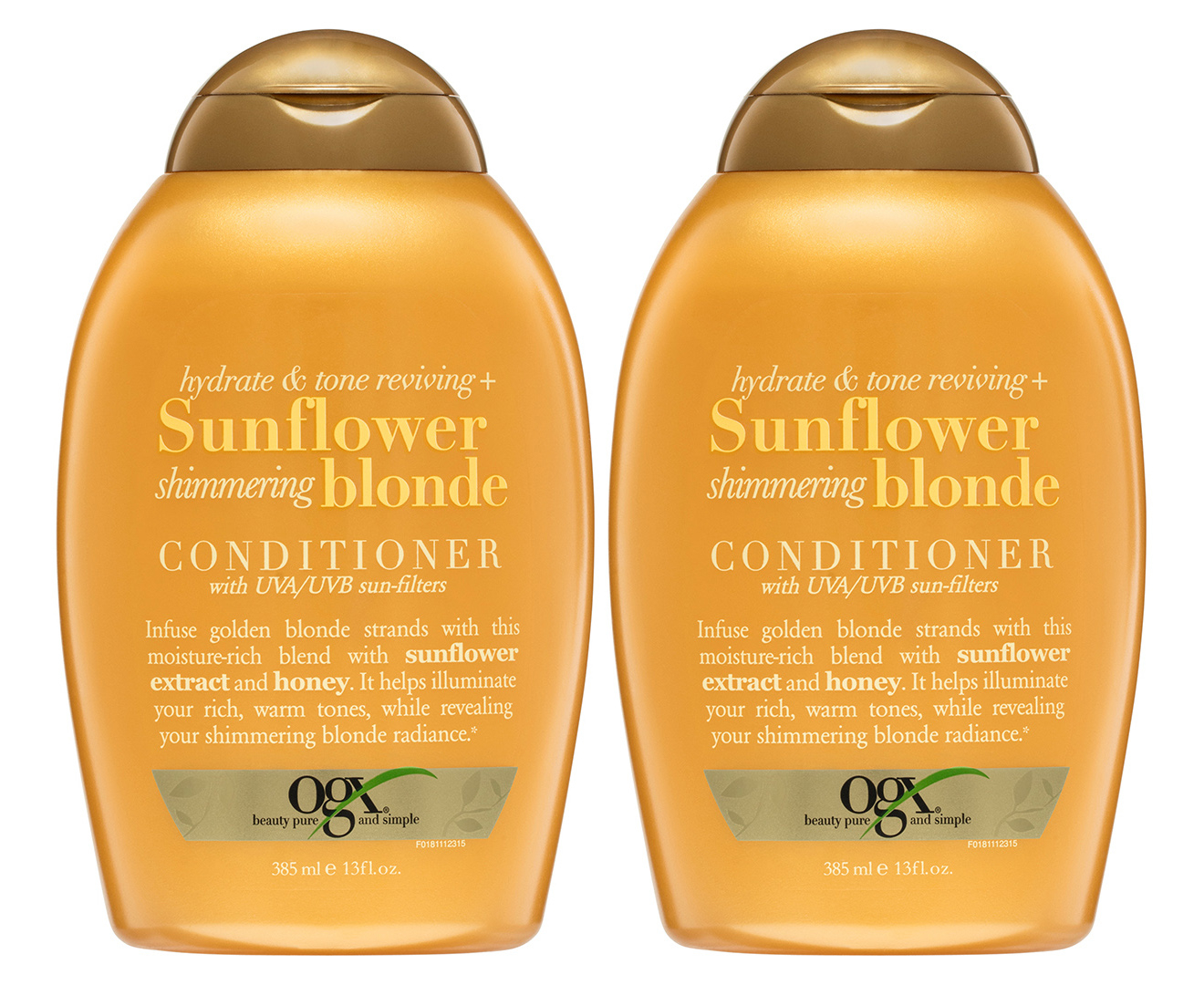 2 X Ogx Hydrate And Tone Reviving Sunflower Shimmering Blonde Conditioner 385ml Nz