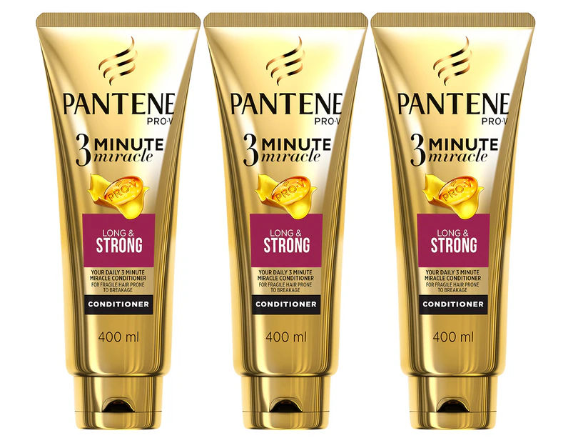 3 x Pantene Pro-V Long & Strong 3 Minute Miracle Conditioner 400mL