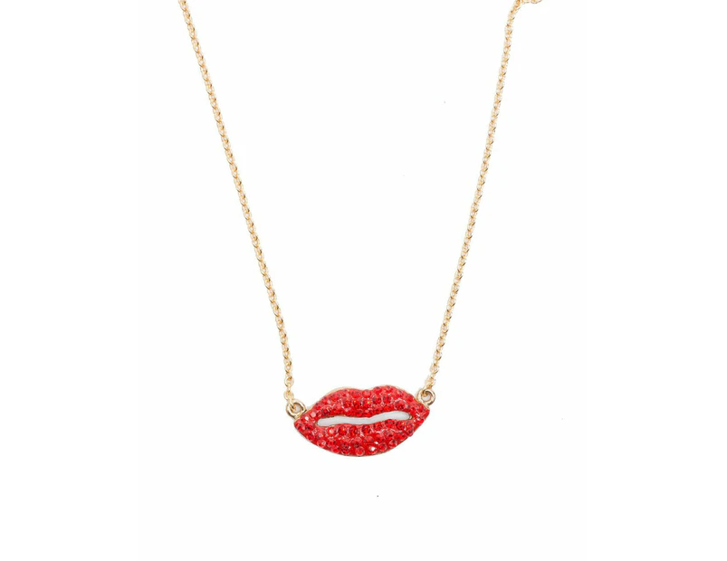 Izoa Lips Pendant Necklace Gold Red