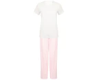 Towel City Womens Pyjama T-Shirt And Bottoms Set (White/Pink/White Stripe) - RW5461